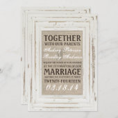 White Rustic Lijst & Burlap Huwelijksuitnodiging Kaart (Voorkant / Achterkant)