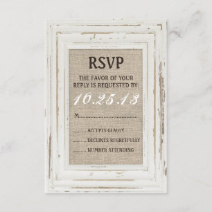 White Rustic Lijst & Burlap RSVP-kaart RSVP Kaartje