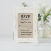 White Rustic Lijst & Burlap Wedding Kelly Custom RSVP Kaartje (Staand voorkant)