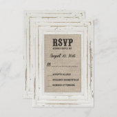 White Rustic Lijst & Burlap Wedding Kelly Custom RSVP Kaartje (Voorkant / Achterkant)