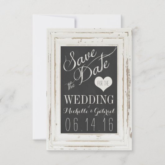 White Rustic Lijst Chalk Typografie Save the Date (Voorkant)