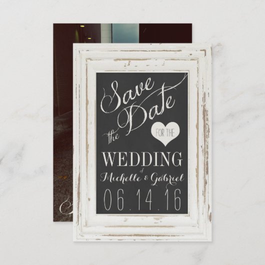 White Rustic Lijst Chalk Typografie Save the Date (Voorkant / Achterkant)