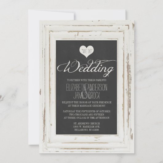 White Rustic Lijst Chalk Wedding Invitation Kaart (Voorkant)