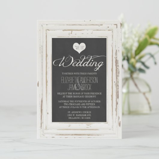 White Rustic Lijst Chalk Wedding Invitation Kaart (Staand voorkant)