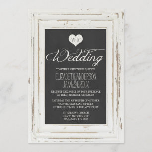 White Rustic Lijst Chalk Wedding Invitation Kaart