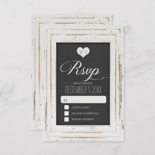 White Rustic Lijst Chalk Wedding RSVP Card 3 (Voorkant / Achterkant)