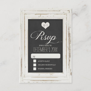 White Rustic Lijst Chalk Wedding RSVP Card 3 Kaartje
