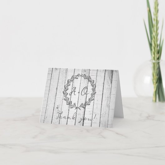White Rustic Monogram Weddenschap Bedankt (Voorkant)