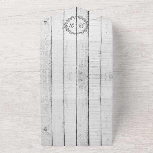 White Rustic Monogram Wedding All In One Uitnodiging (Buitenkant)