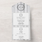 White Rustic Monogram Wedding All In One Uitnodiging (Binnen)