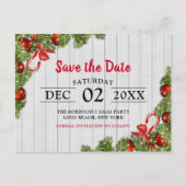 White Rustic Pine-kerstfeest | Datum opslaan Uitnodiging Briefkaart (Voorkant)