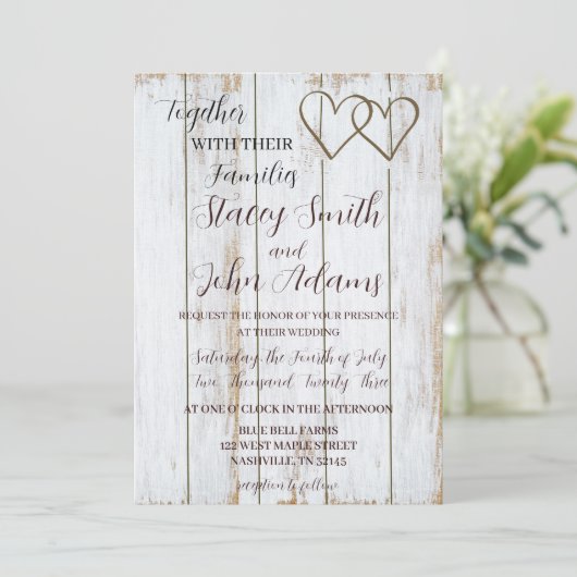 White Rustic Wedding Invitation Kaart (Staand voorkant)