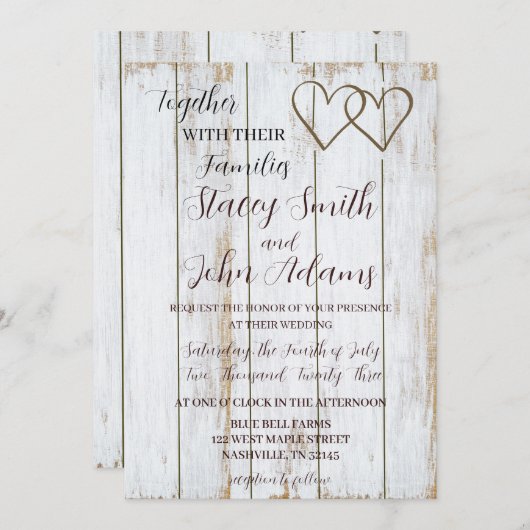 White Rustic Wedding Invitation Kaart (Voorkant / Achterkant)
