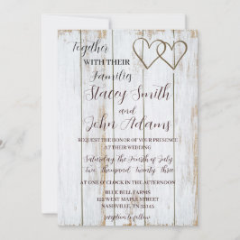 White Rustic Wedding Invitation Kaart