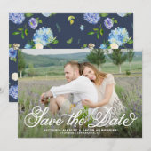 White Rustic Whimsical Script Floral Foto Save The Date (Voorkant / Achterkant)