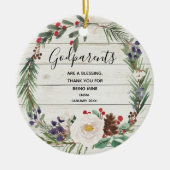 White Rustic Winter Flowers Godouders Christmas Keramisch Ornament (Voorkant)