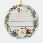 White Rustic Winter Flowers Godouders Christmas Keramisch Ornament (Achterkant)