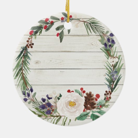 White Rustic Winter Flowers Godouders Christmas Keramisch Ornament (Achterkant)