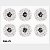 White Rustic Winter Rozen Monogram Letter Initiaal Ronde Sticker (Vel)