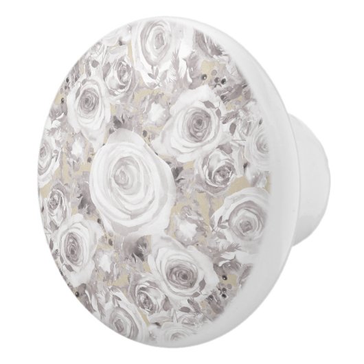 White Rustic Winter Rozen Shabby Chic Kraft Keramische Knop (Rechts)