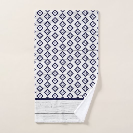 White Rustic Wood Beach House Lake Navy Blue Bad Handdoek (Handdoek)