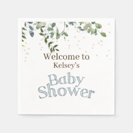 White Safari Oerwoud Simple Blue Baby shower Servet