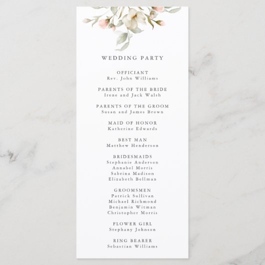 White Sage Blush Elegant Floral Wedding Ceremony Programmakaart (Achterkant)