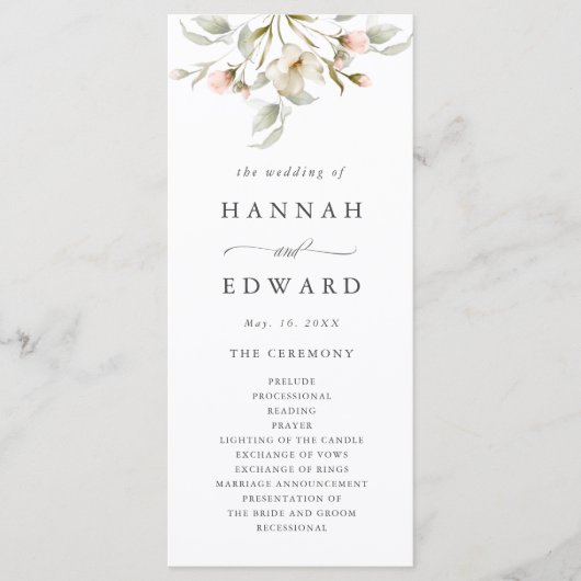 White Sage Blush Elegant Floral Wedding Ceremony Programmakaart (Voorkant)