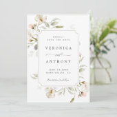 White Sage Blush Elegant Floral Wedding Foto Save The Date (Staand voorkant)