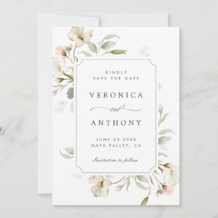 White Sage Blush Elegant Floral Wedding Foto Save The Date