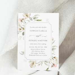 White Sage Blush Elegant Floral Wedding Kaart