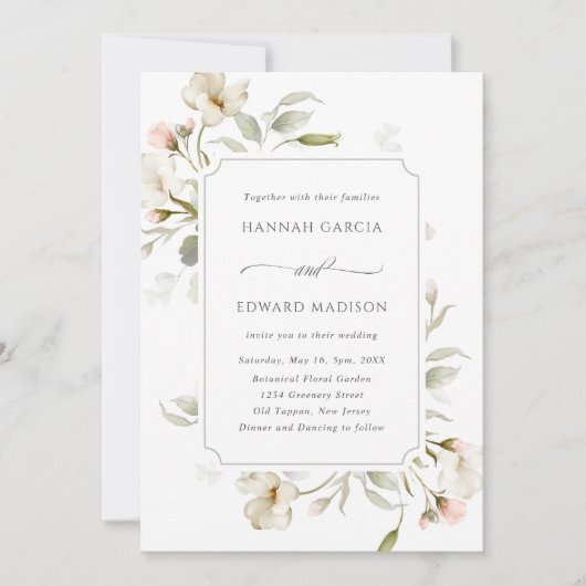 White Sage Blush Elegant Floral Wedding Kaart (Voorkant)