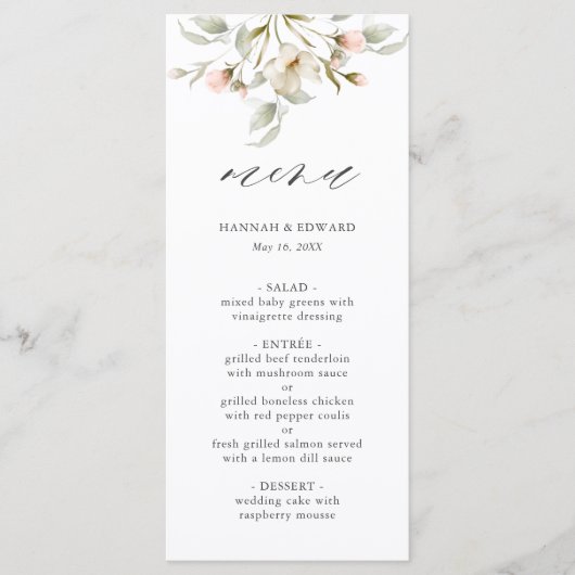 White Sage Blush Elegant Floral Wedding Menu (Voorkant)