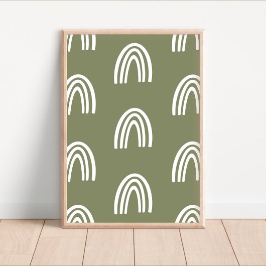White/Sage Boho Rainbows Nursery Decor Poster
