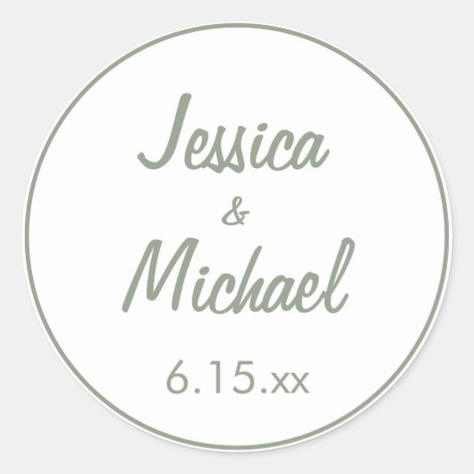 White Sage Green Bride Groom Script Weddenschap Ronde Sticker (Voorkant)
