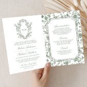 White Sage Green Chinoiserie Crest QR Code Wedding