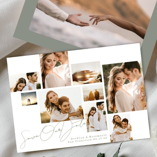 White Sage Green Collage Multi foto bruiloft Save The Date