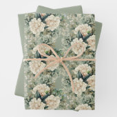 White Sage Green Floral Botanical Gift Inpakpapier Vel (In situ)