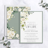 White Sage Green Floral Celebration of Life Kaart