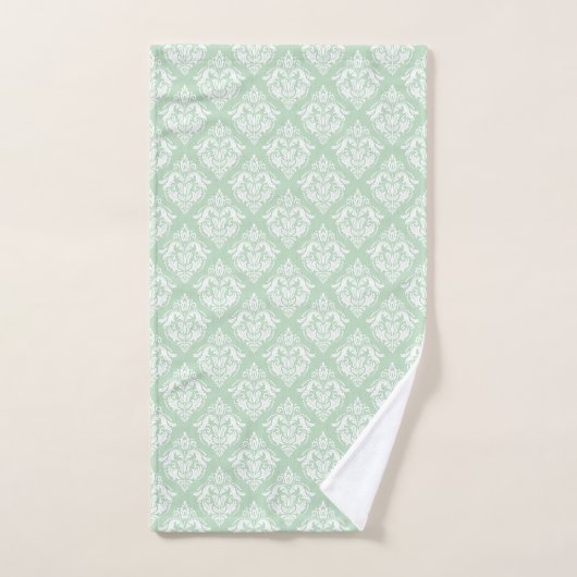 White & Sage Green Floral Damasks Pattern Bad Handdoek (Handdoek)
