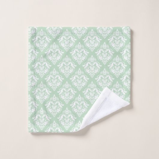 White & Sage Green Floral Damasks Pattern Bad Handdoek (Wasdoekje)