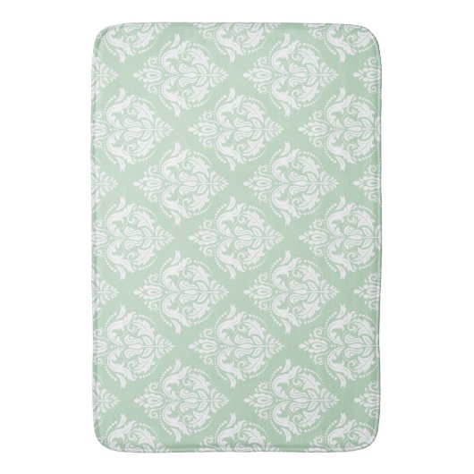 White & Sage Green Floral Damasks Pattern Badmat (Voorkant Verticaal)