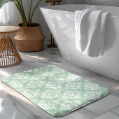 White & Sage Green Floral Damasks Pattern Badmat