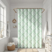 White & Sage Green Floral Damasks Pattern Douchegordijn