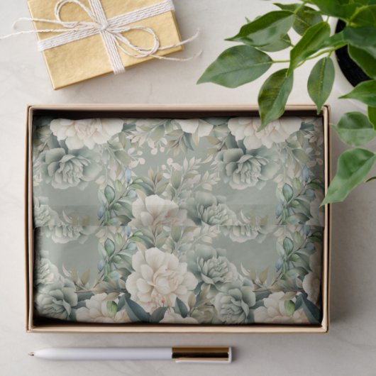 White Sage Green Floral Gift Tissuepapier (Geschenk)