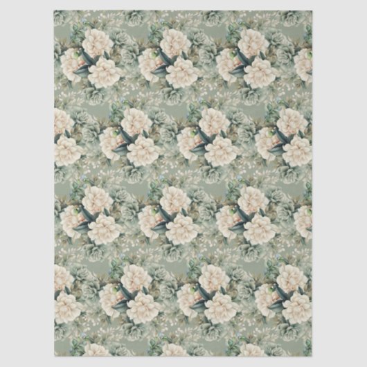 White Sage Green Floral Gift Tissuepapier (Voorkant)