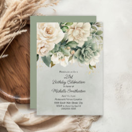 White Sage Green Floral Gold 21e verjaardag Kaart