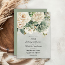 White Sage Green Floral Gold 30e verjaardag Kaart