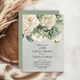 White Sage Green Floral Gold 60e verjaardag Kaart