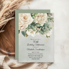 White Sage Green Floral Gold 70e verjaardag Kaart